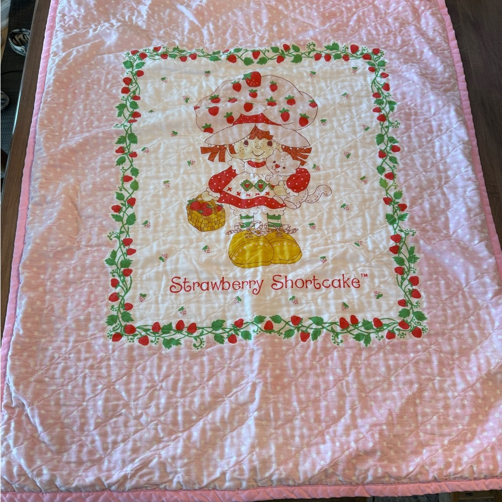 Vintage Strawberry Shortcake Pink Quilted throw Blanket